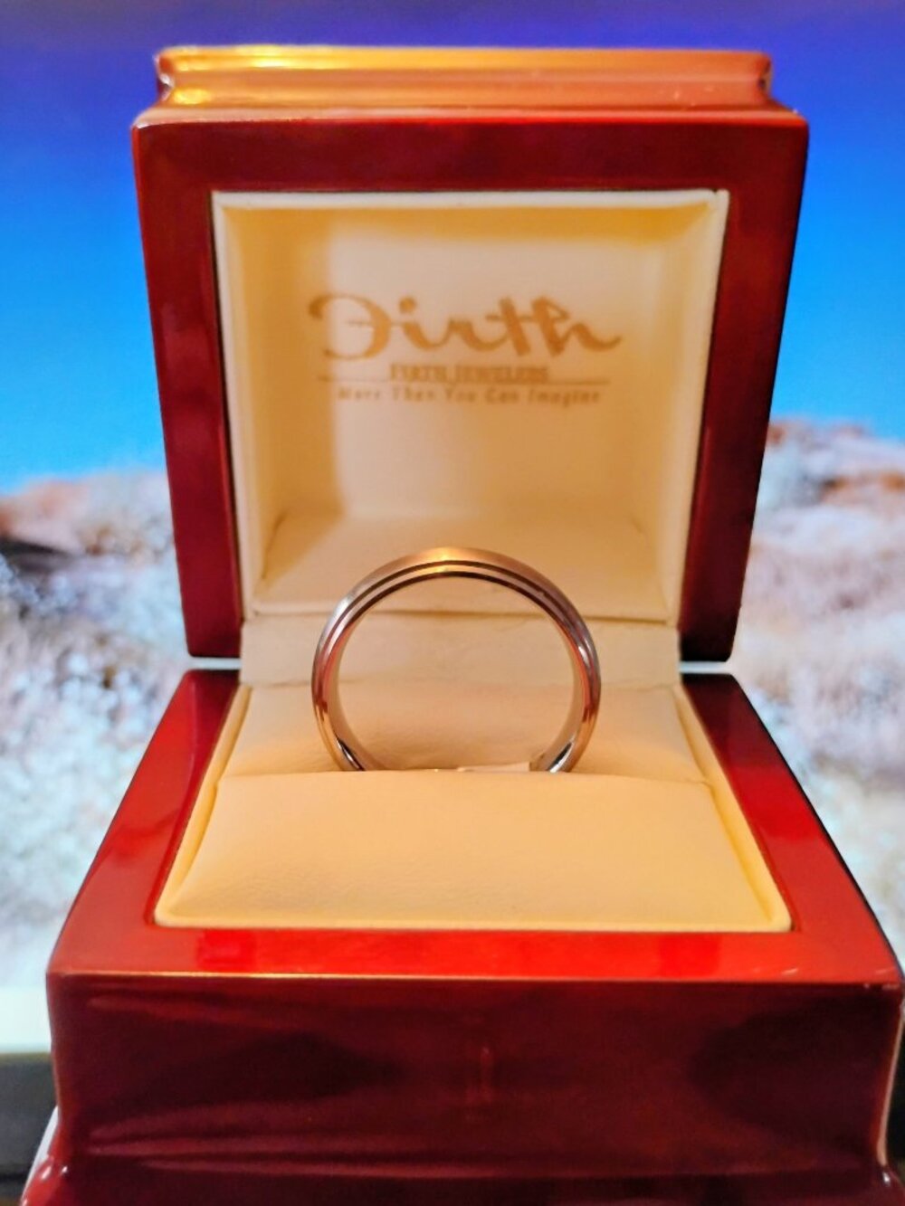 Firth Titanium satin center , step edge ring men's ring